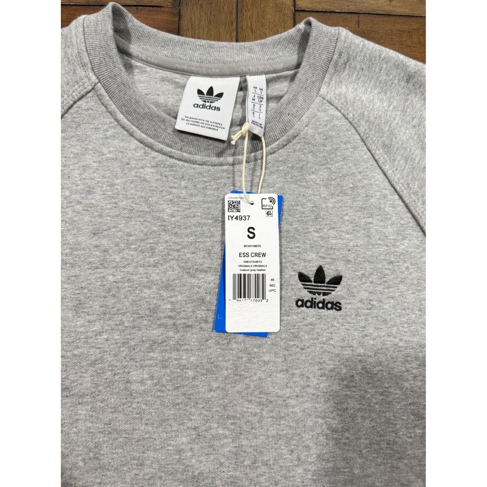 Adidas Originals Mens Ess Crew Trefoil Sweatshirt Grey Heather Small NWT - Picture 2 of 4